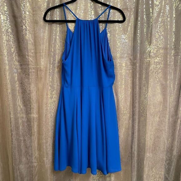 Express Royal Blue Chiffon V Neck Skater Dress, Size 12 NWOT - Picture 2 of 7